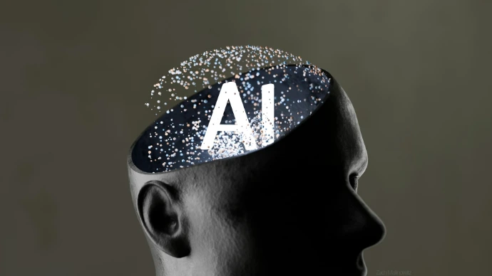Artificial intelligence concept within a human head